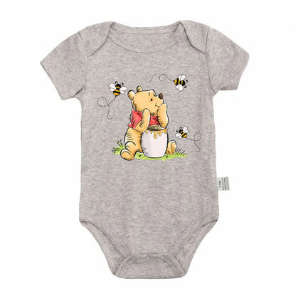 Kawaii Winnie the Pooh Bär und Biene Druck Baby Mädchen Kleidung Kurzarm Baby Body Baumwolle Strampler Neugeborenen Baby Sommer Kleidung.