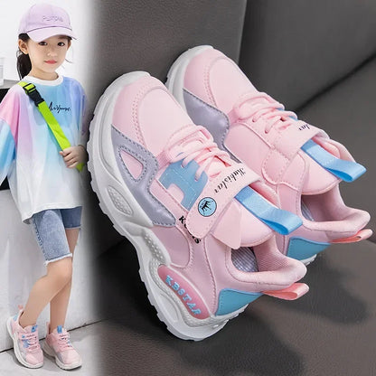 Kids Spring Sneakers Girls School Casual Shoes Outdoor Breathable Running Shoes Light Soft Tenis Pink Non-slip Children Shoes.