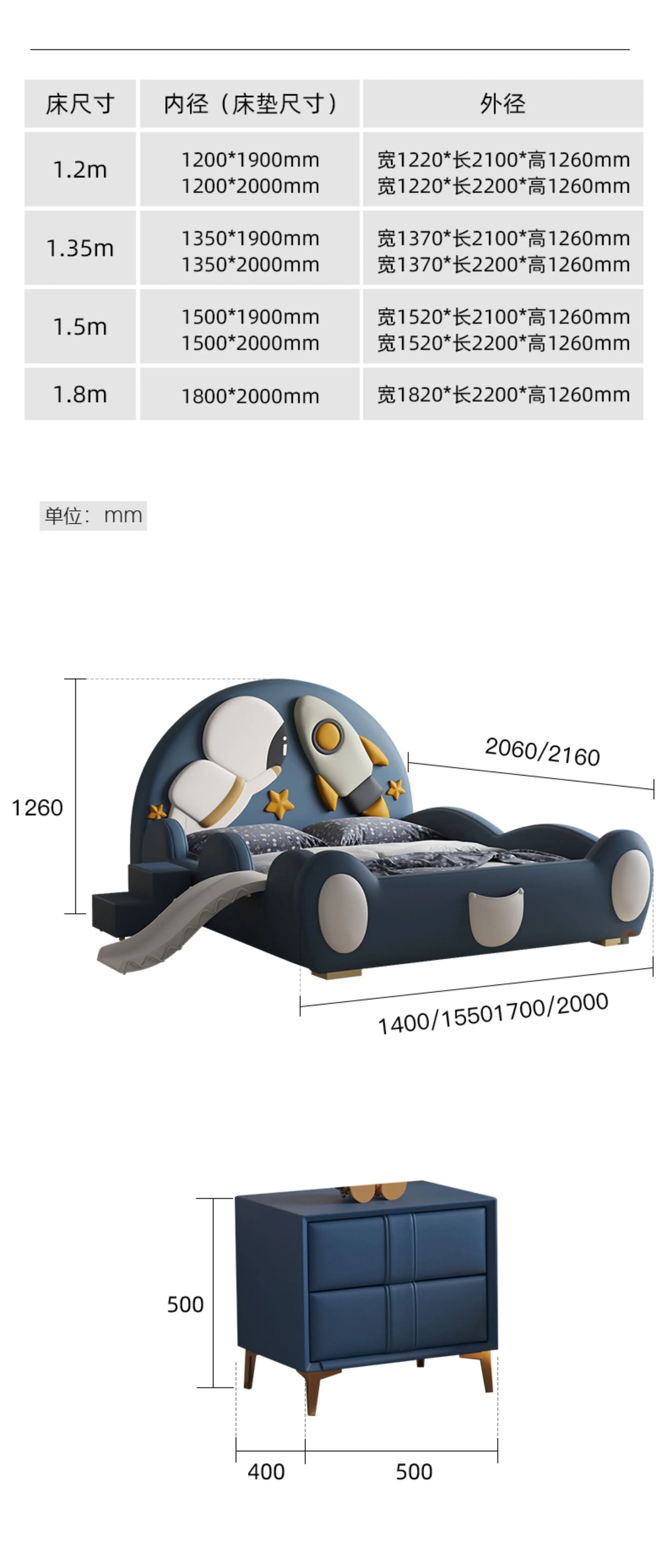 120 x 200 cm, blaues King-Size-Einzelbett, Doppelrahmen, luxuriös, 150 x 200 Heimpadder, Kinderbett, Kopfteil, zum Spielen auf einer Rutsche, Schlafzimmermöbel