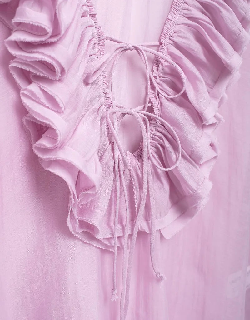 MUJER 2025 Ruffle Blouses for Women Semi Sheer Casual Blouse Woman Pleated Summer Shirts and Blouses Women Long Sleeve Women Top.