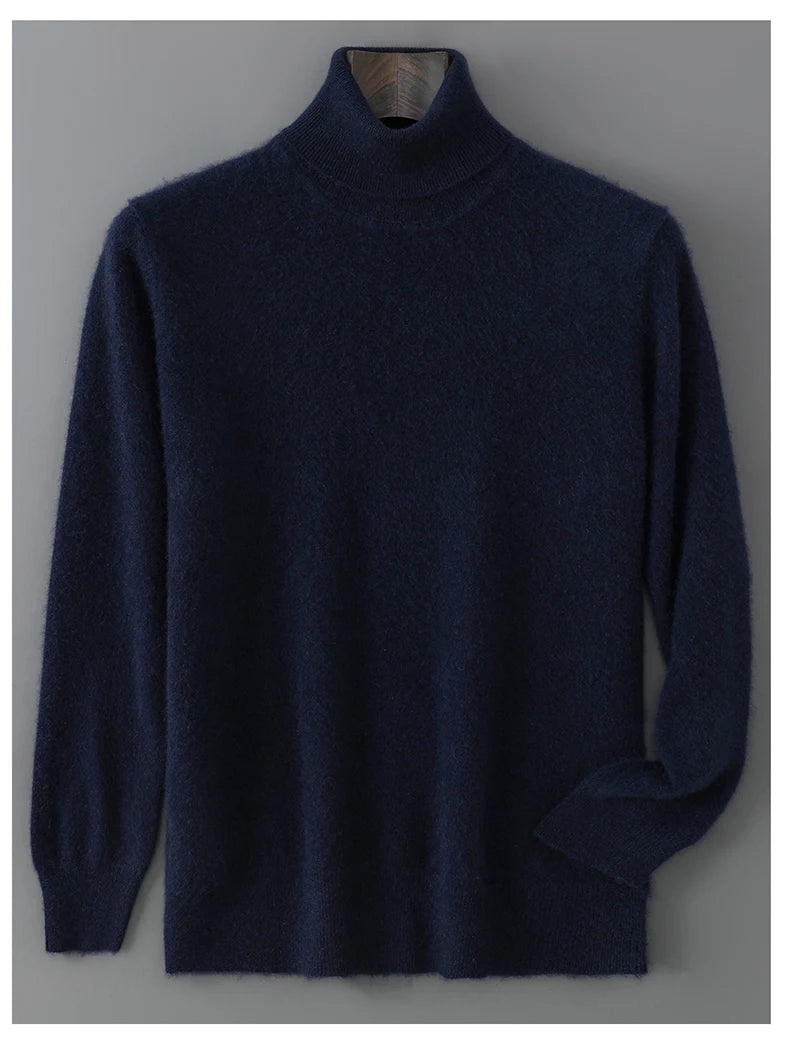 2025 Autumn/Winter High Collar Men's 100% Pure Wool Stylish Youth Loose Knitted Outerwear Flip Collar Casual Base Men's Sweaters