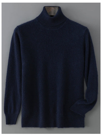 2025 Autumn/Winter High Collar Men's 100% Pure Wool Stylish Youth Loose Knitted Outerwear Flip Collar Casual Base Men's Sweaters