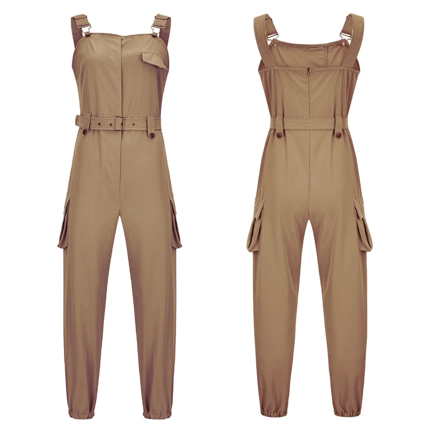 Fashion Womens Jumpsuit Casual Rompers with waist Belt Back Zipper Pockets Camisole Overalls for Daily Wear Office Work Vacation.