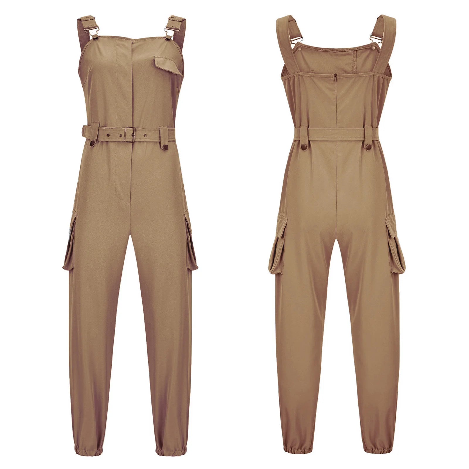 Fashion Womens Jumpsuit Casual Rompers with waist Belt Back Zipper Pockets Camisole Overalls for Daily Wear Office Work Vacation.