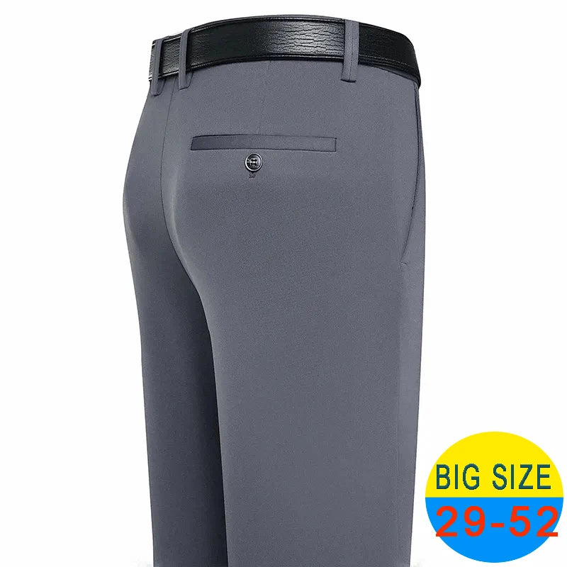 Spring Summer Men's Casual Pants Stretchy Suit Pants Formal Business Trousers Plus Size 46 48 Classic Navy Blue Trousers.