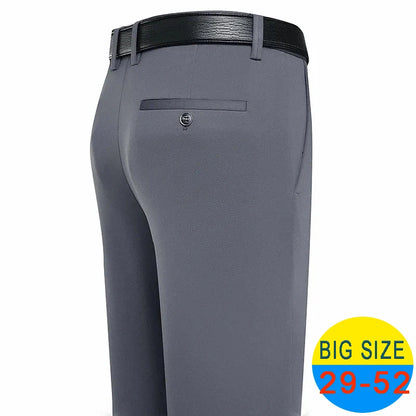 Spring Summer Men's Casual Pants Stretchy Suit Pants Formal Business Trousers Plus Size 46 48 Classic Navy Blue Trousers.