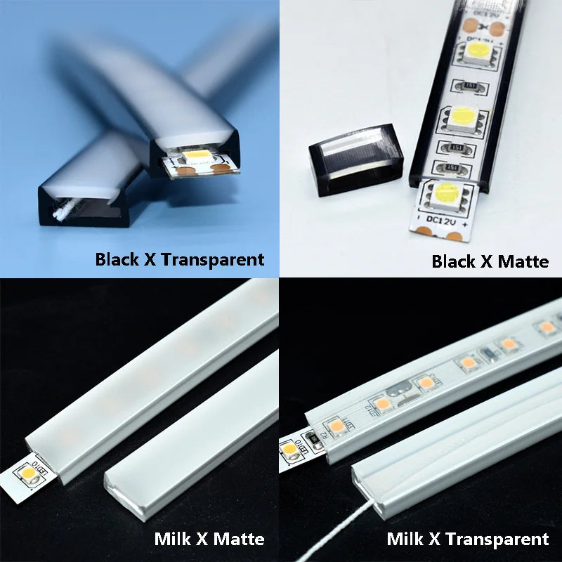 Flexible LED Silicone Neon Tube Protection Cover Transparent Matte Black Milky Silica Gel Channel Diffuser WS2812 WS2811 Strip.