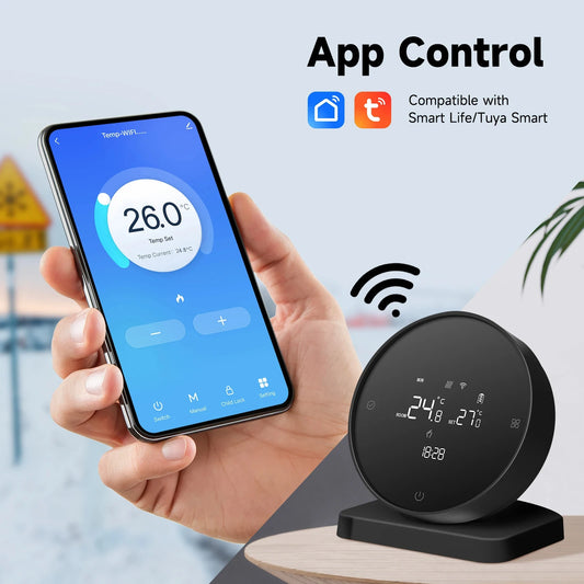 RKHK Tuya WiFi Smart Thermostat，RF Wireless Receiver Temperature Controller，For Water Gas Boiler Support Alexa and Google Home.