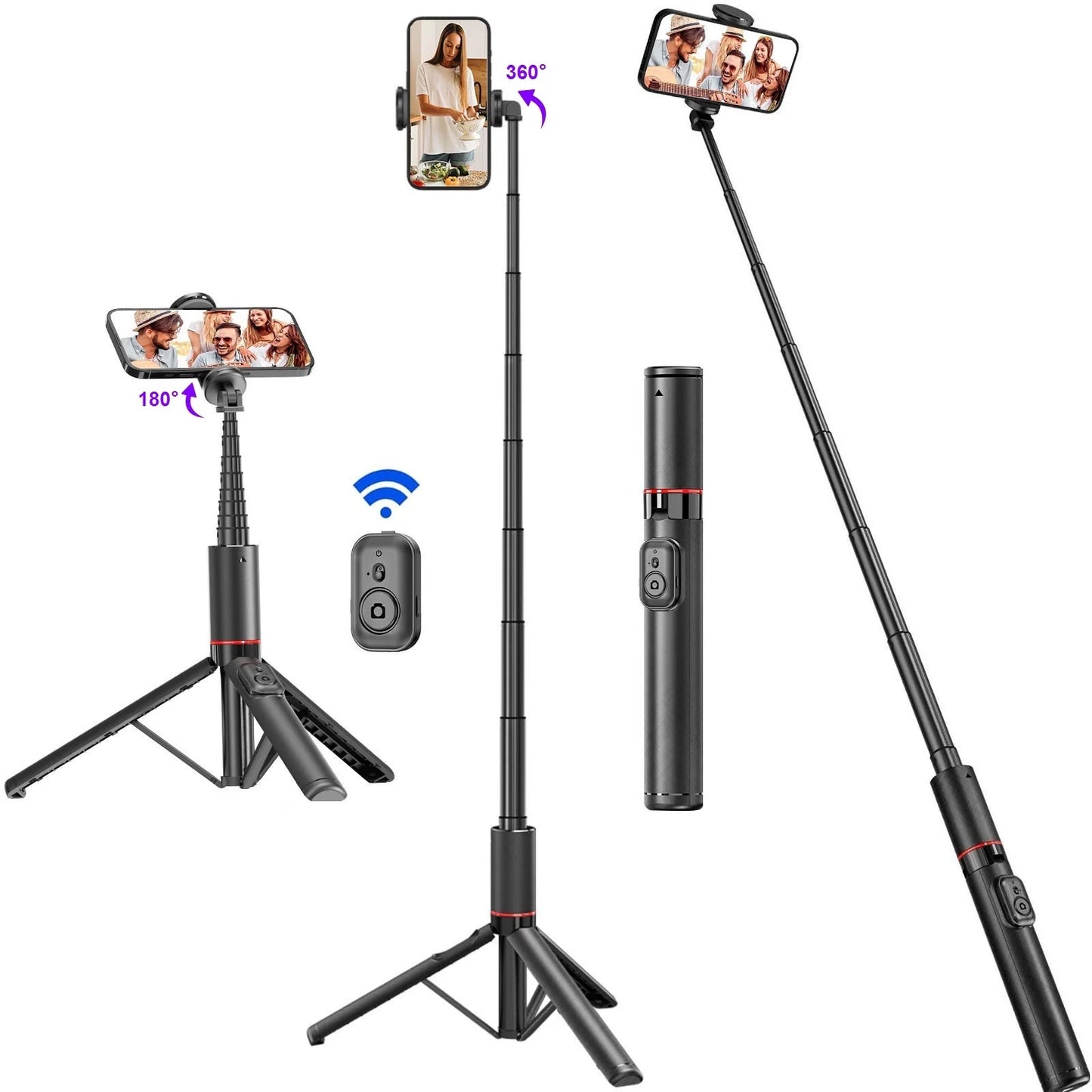 Selfie Stick for iPhone Phone 52" Wireless Selfie Stick Tripod Stand with Remote for Cellphone Video Recording Travel Vlog.
