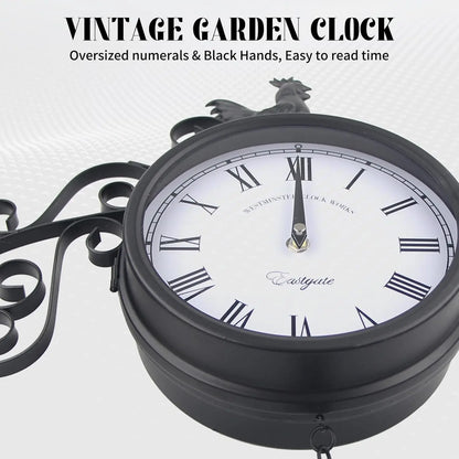 20 cm Retro-Gartenuhr, Stationsuhr, doppelseitiges Design, Gartenuhr mit Wandhalterung, für Garten, Flure