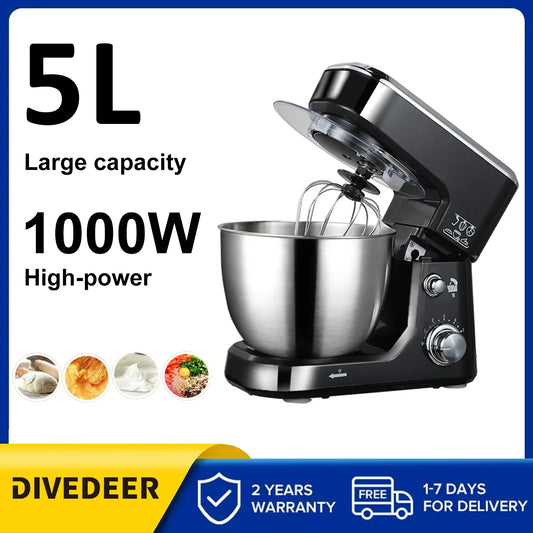 DIVEDEER 5L Multifunctional Chef Machine  Automatic Dough Kneader, Flour Mixer, Blender & Egg Whisker for Household Use.