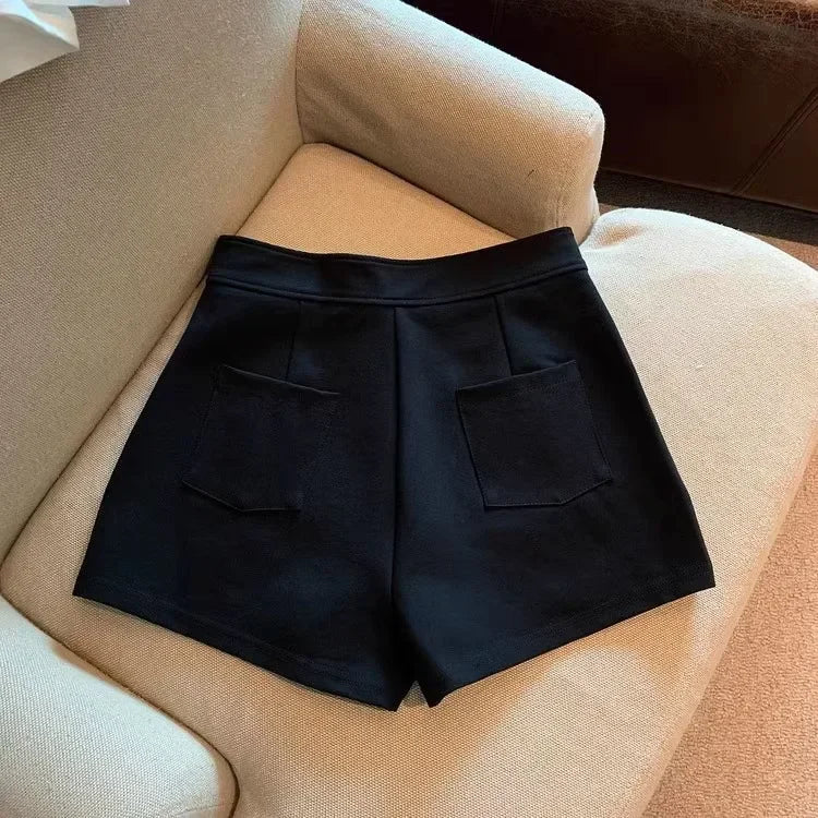 High-waisted Slimming A- line Tight Black Shorts For Women 2024 Spring Korean Style Elastic Hot Pants High Elasticity.