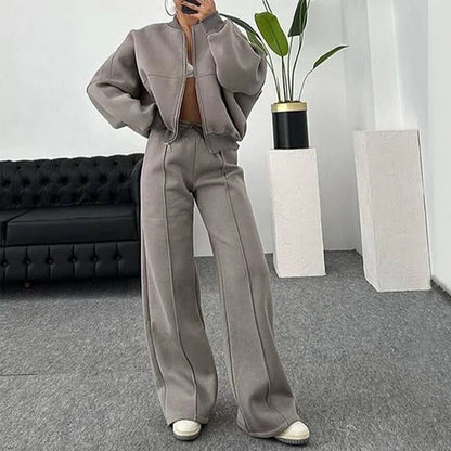 BKLD 2025 Casual Women's Tracksuit Sets Zip-up Loose Cropped Cardigan+Drawstring Sweatpants Solid Fashion Running Street Outfits