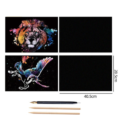 4PCS Scratch Art Paper World Landmarks Animals Painting Toy with Stylus Stress Relief Drawing Kids Adult Gift Glow in Dark Craft.