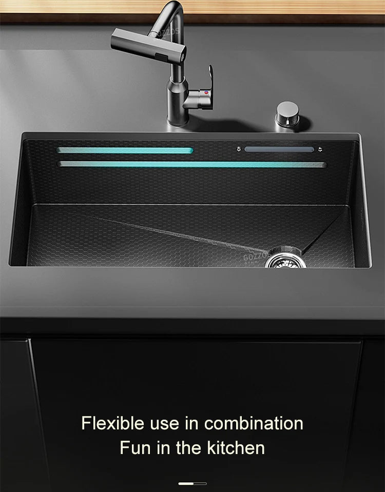 Waterfall Sink Large Single Slot Stainless Steel Kitchen Sink Embossed Washbasin Under The Basin Installation For Kitchen