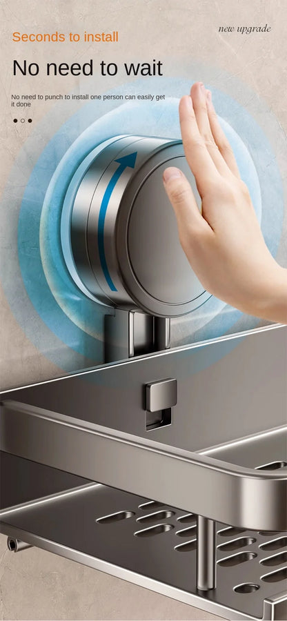 Bewegliches Badezimmerregal ohne Bohren – 30/40/50 cm Saugnapf-Organizer mit Haken/Stange, einfach zu installieren und zu reinigen, wasserdichtes Toilettenregal