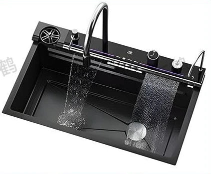 Waterfall kitchen sink nano thickened digital display honeycomb household single slot