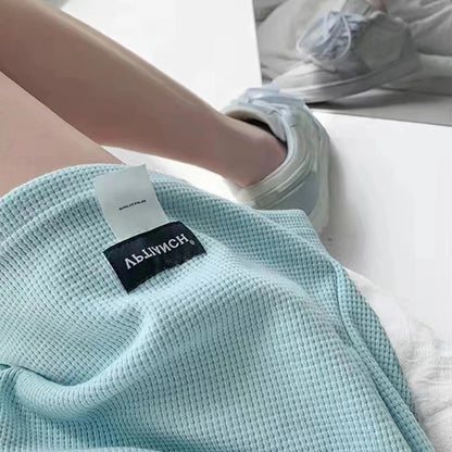 2025 Waffle Women's Shorts High Waist Black Shorts Casual Aesthetic Elastics Hot Pants Loose Summer Women's Clothing Bottoms