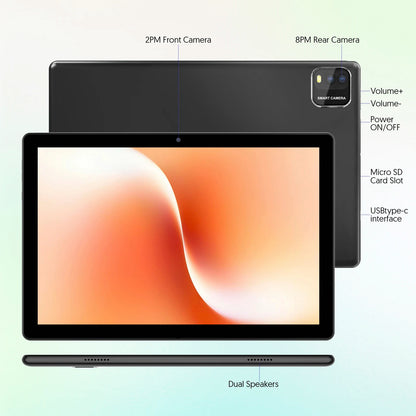 New Android 10.1-inch tablet, supports Google Play, quad-core processor, 12GB (3+9) RAM, 64GB ROM, Bluetooth, 6000mAh battery.