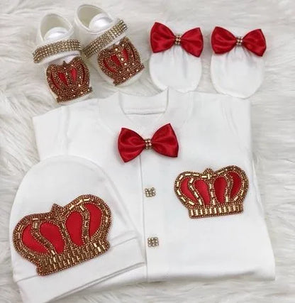 Dollbling Newborn Set Baby's Sets Rhinestone Crown 0-3 Months Hat+Bodysuits+Gloves+Shoes 4 Parts Boy Girl Jumpsuit Clothing