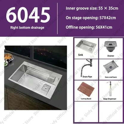 Küchenspüle aus Edelstahl 304, großes Fassungsvermögen, Wasch-/Schnitt-/Abfluss in einem, komplettes Set, multifunktionale Gemüse-Arbeitsstation für den Haushalt