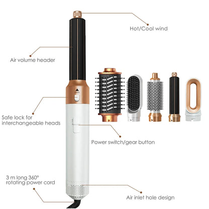 6 in 1 Hair Dryer Multifunctional hot air comb Set Professional Curling Iron Hair Straightener Air Styling Tool Hair Dryer.