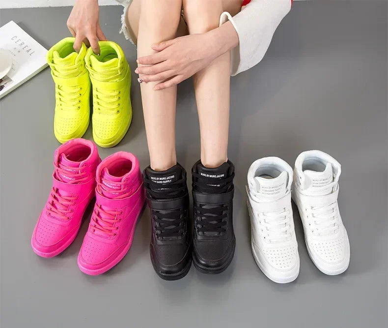 Designer Woman Breathable High Top Black White Boots Women Casual Sport Shoes Platform Hidden Increasing Sneakers Leather Shoe.