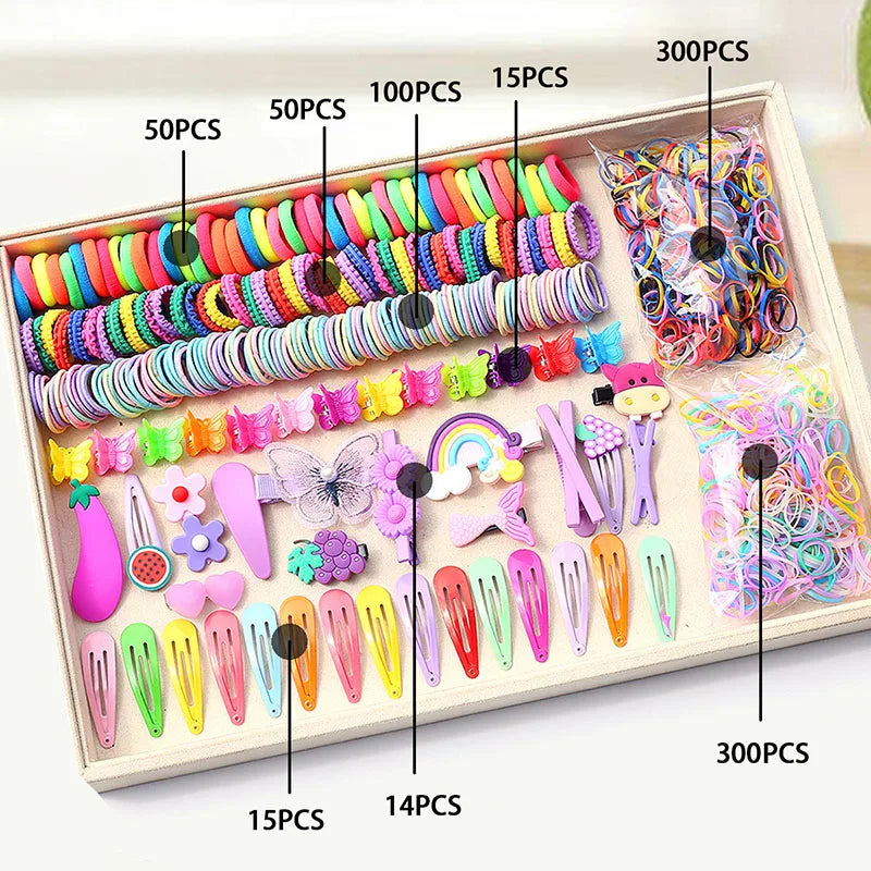 1800PCS Girl Hair Accessories Set Glamour Dainty Hairpins Girl Elastic Hair Bands Hairpins Flower Hair Claws Hair Ties A1314.