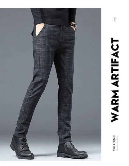 Spring Autumn Korea Plaid Pants Men Fashion Comfortable Elastic Casual Business Trousers Male Formal  Suit Pant.