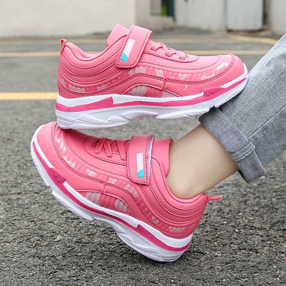 Girls Sport Shoes Waterproof Running Kids Sneakers Casual Leather Pink Breathable Fashion Antislip Lightweight Children Shoes.