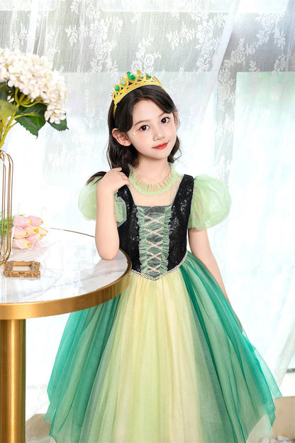 Anna Grünes Kleid Mädchen Spitze Tüll Elegantes Kleid Kinder Bühnenshow Prinzessin Kostüm Kinder Purim Cosplay Kleidung.