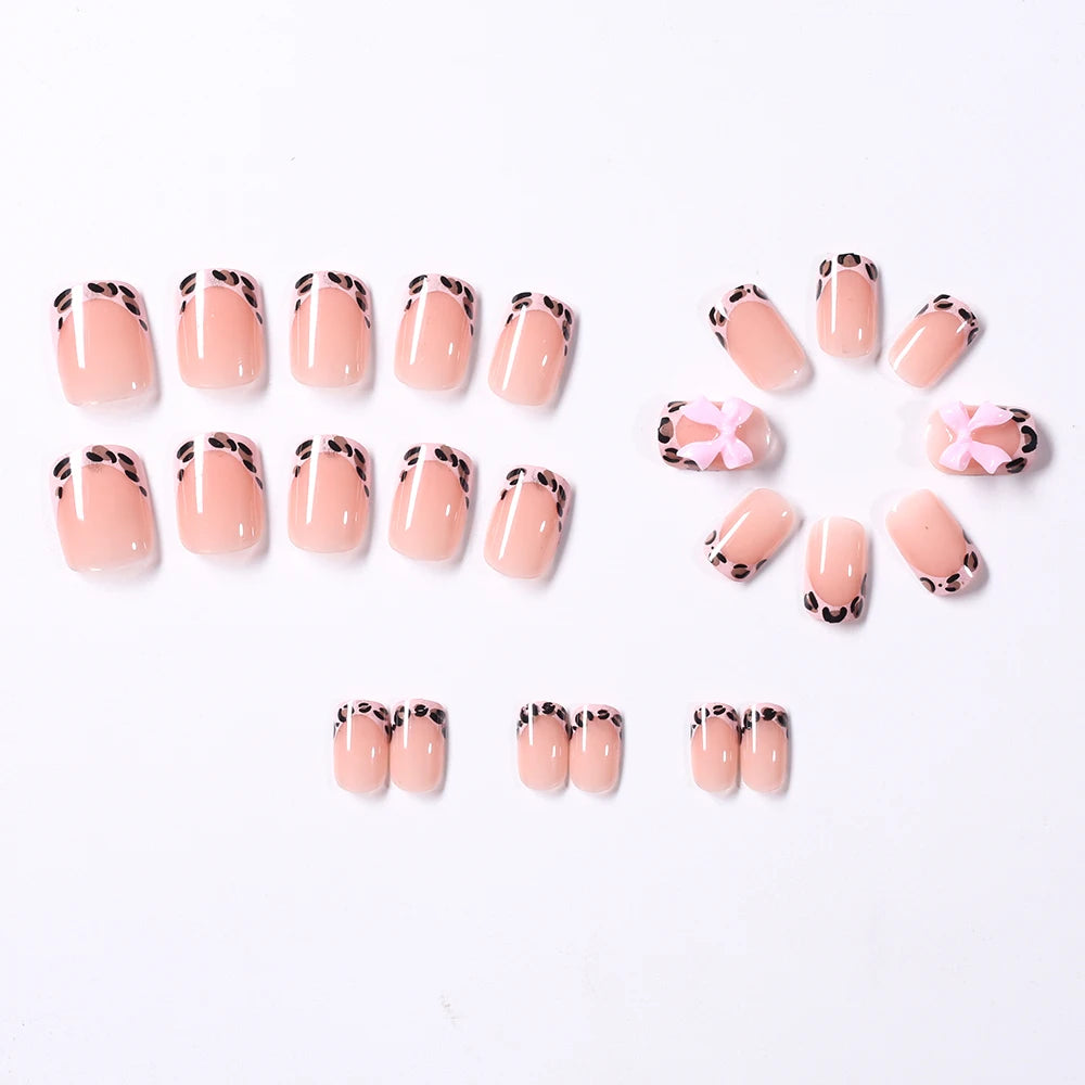 24Pcs Gold Ripple Brown Flowers False Nails with Rhinestones Pearl Design Wearable Almond False Nails Full Cover Press on Nails.