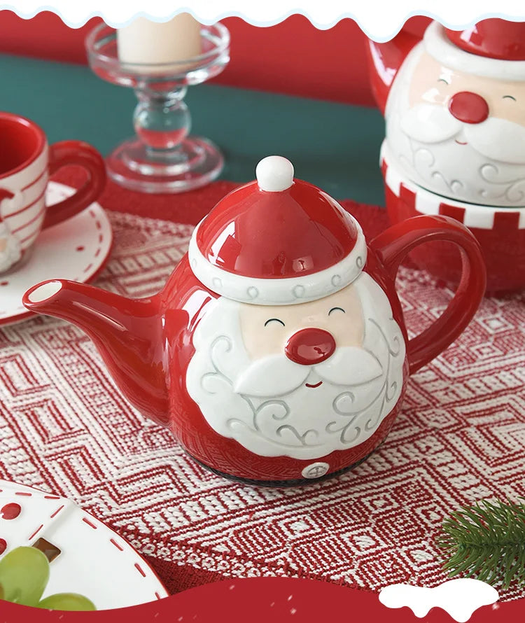 Nordic Stitching Santa Claus Dishes Plates Tableware Set Embossed Sealed Jar Seasoning Jar Western Ceramic Flat Plate Cup
