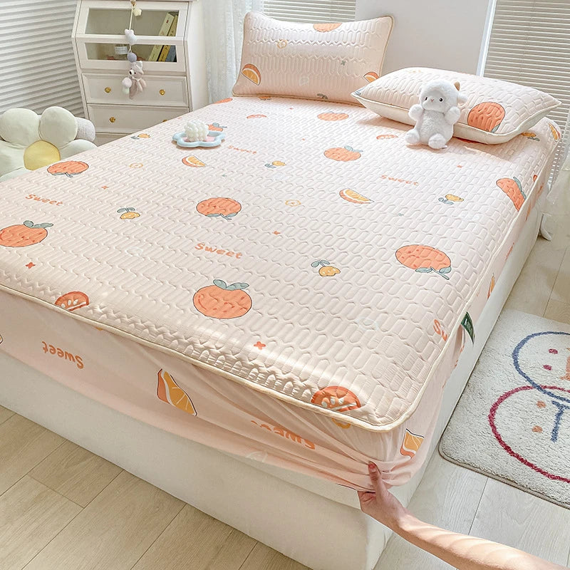 High Quilt Thicken Latex Cooling Mattress Cover Summer Cool Down Soft Bed Mat and Pillowcase Machine Washable Cold Feel Bed Pad.