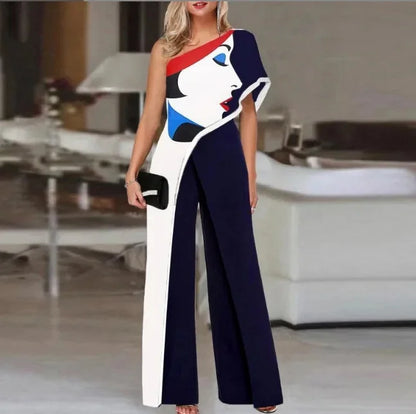 Fashionable Printed Pattern Wide Leg Pants Jumpsuit Independent Station Cross Border Spring Summer Women's Clothing
