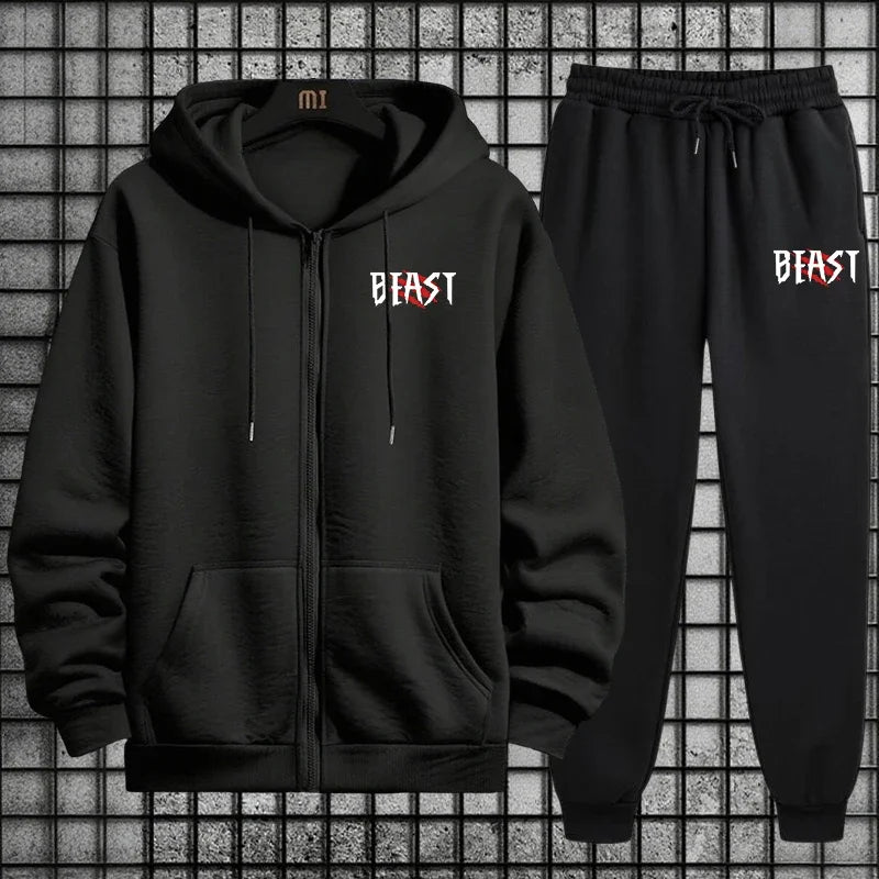 2025 New Men Tracksuit Set 2 Pieces Zipper Hoodie with Sweatpants Urban Streetwear Outfit Autumn Winter Sportswear Fashion Set.