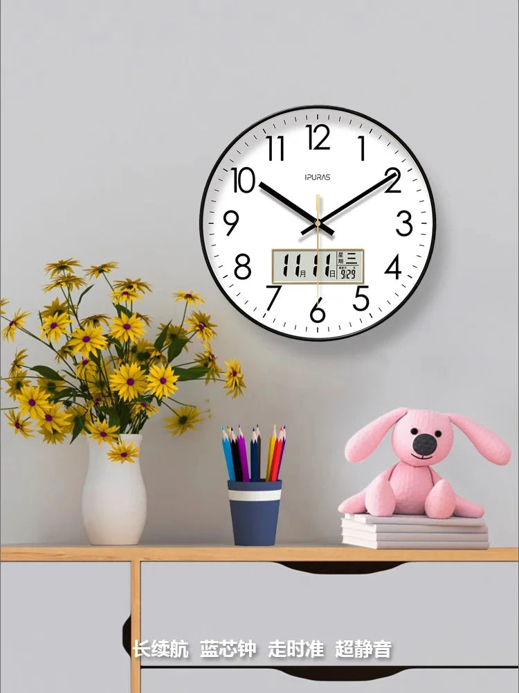 2025, neue 10/12/14 Zoll Temperatur und Luftfeuchtigkeit, elektronischer Kalender, multifunktionale Wanduhr, Dual-Display, stummgeschaltete Quarzuhren