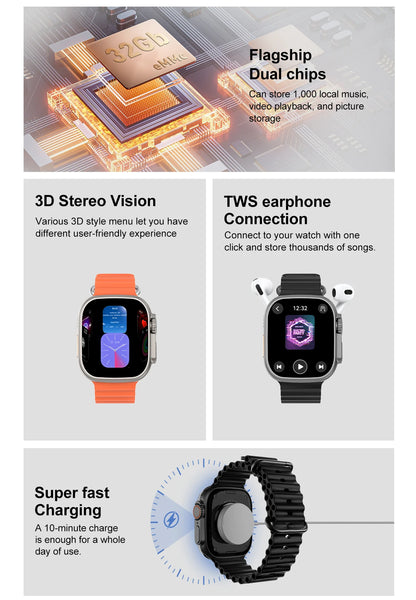 DT Ultra 3 Smartwatch Amoled Screen 4GB MP3 MP4 Player Bluetooth Network Sharing APP Store ChatGPT Smart AI Watch Men Sportwatch.