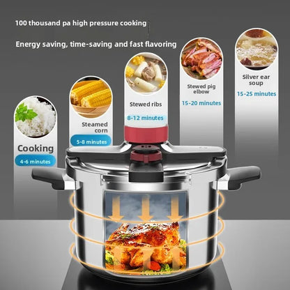 304 Stainless Steel Pressure Cooker Large Capacity Thickened Anti Explosion Induction Cooker 100Kpa Dual Adjustment.