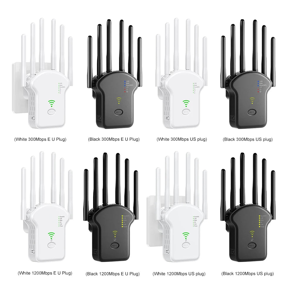 1200Mbps 5GHz Wireless WiFi Repeater WiFi Signal Booster Dual-Band 2.4G 5G WiFi Extender 6 Antenna Network Amplifier WPS Router.