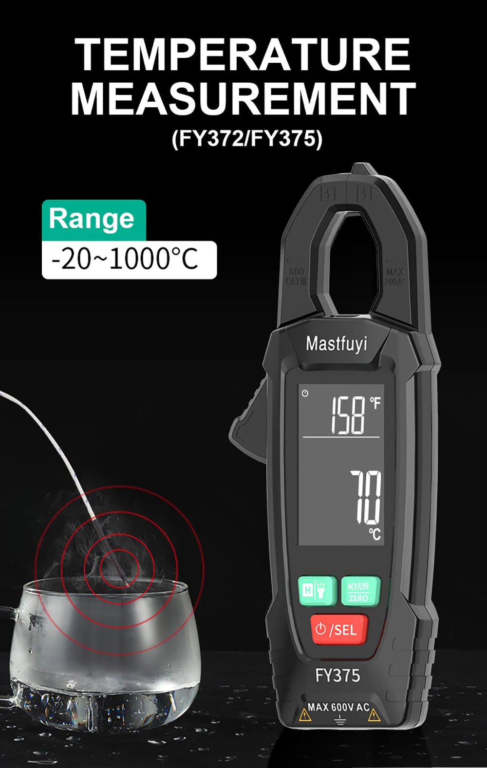 MASTFUYI AC-Stromzangenmessgerät, digital, 10.000 Zählungen, Multimeter, Amperemeter, Spannungsprüfer, Autoverstärker, Hz, Kapazität, NCV, Ohm-Werkzeug