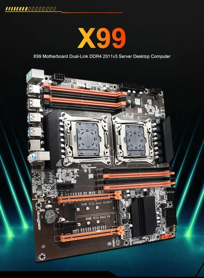 SOYO X99 Dual CPU Gaming Motherboard Kit lntel Xeon E5 2680 V4*2&DDR4 32GB (4*8GB) LGA2011-3 M.2 NVME for Desktop Computer Host.