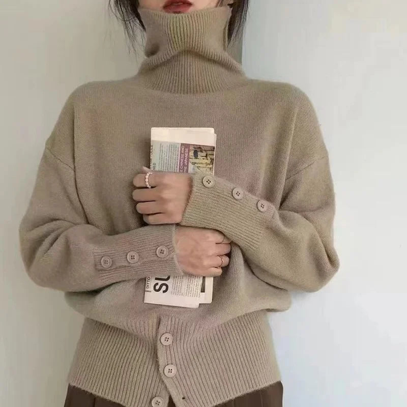 Turtleneck Pullover Sweater Women Knitted Shirts Autumn Winter Female Fashion Long Sleeve Elastic Casual Sweaters Tops Knitwear.