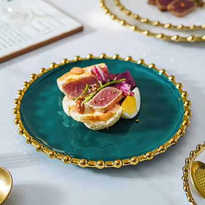 Ceramic Western Dinner Plate Phnom Penh Creative Green Relief Sculpture Steak Dessert Dish Meal Snack Fruit Salad Flat Plate.