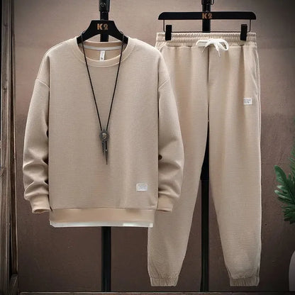 New Autumn Men's Fashion Sportswear Set Long Sleeve T-Shirt And Long Pants Casual Trendy Marbled Pattern Clothing Ensemble.