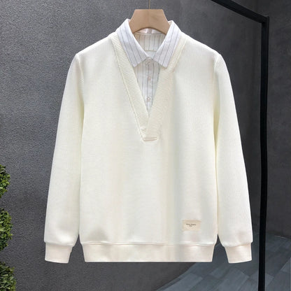 Casual Fake Two-piece Plus Size Hoodies Sweatshirts Spring Autumn Long Sleeve Patchwork Trend Tops Fashion Korean Men Clothing.