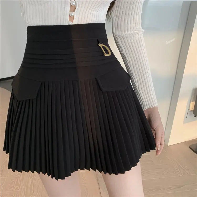White Pleated Skirt Women  High Waist Skater Skirt Female Korean A-Line High Fashion Casual Short Skirt Women Bottoms.