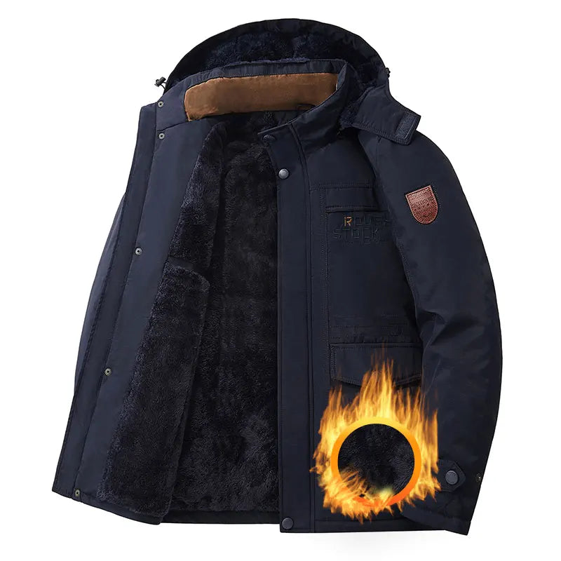 Thick Coat Winter Outdoor Running Sports Windproof Warm Fleece Hooded Cargo Jacket Men Removable Hood Thick Warm Fleece Jacket