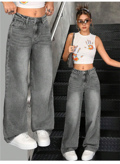 Elastic denim jeans 2025 new fashion low waist loose and trendy women's jeans.