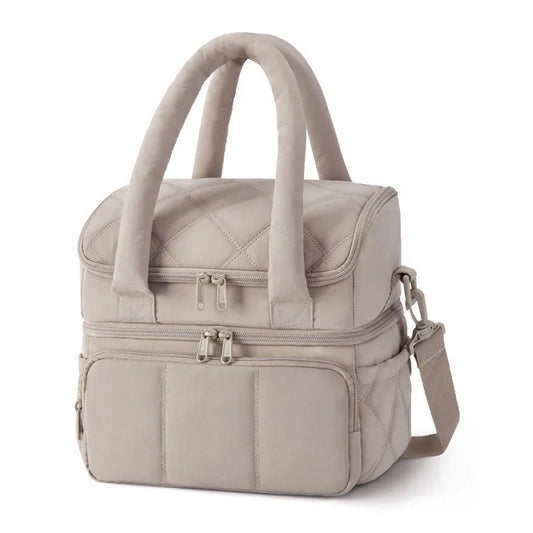 2025 New High Quality Double Deck Cooler Lunch Bag Leakproof Insulated Lunch Box Reusable Durable Puffer Tote for Work School.